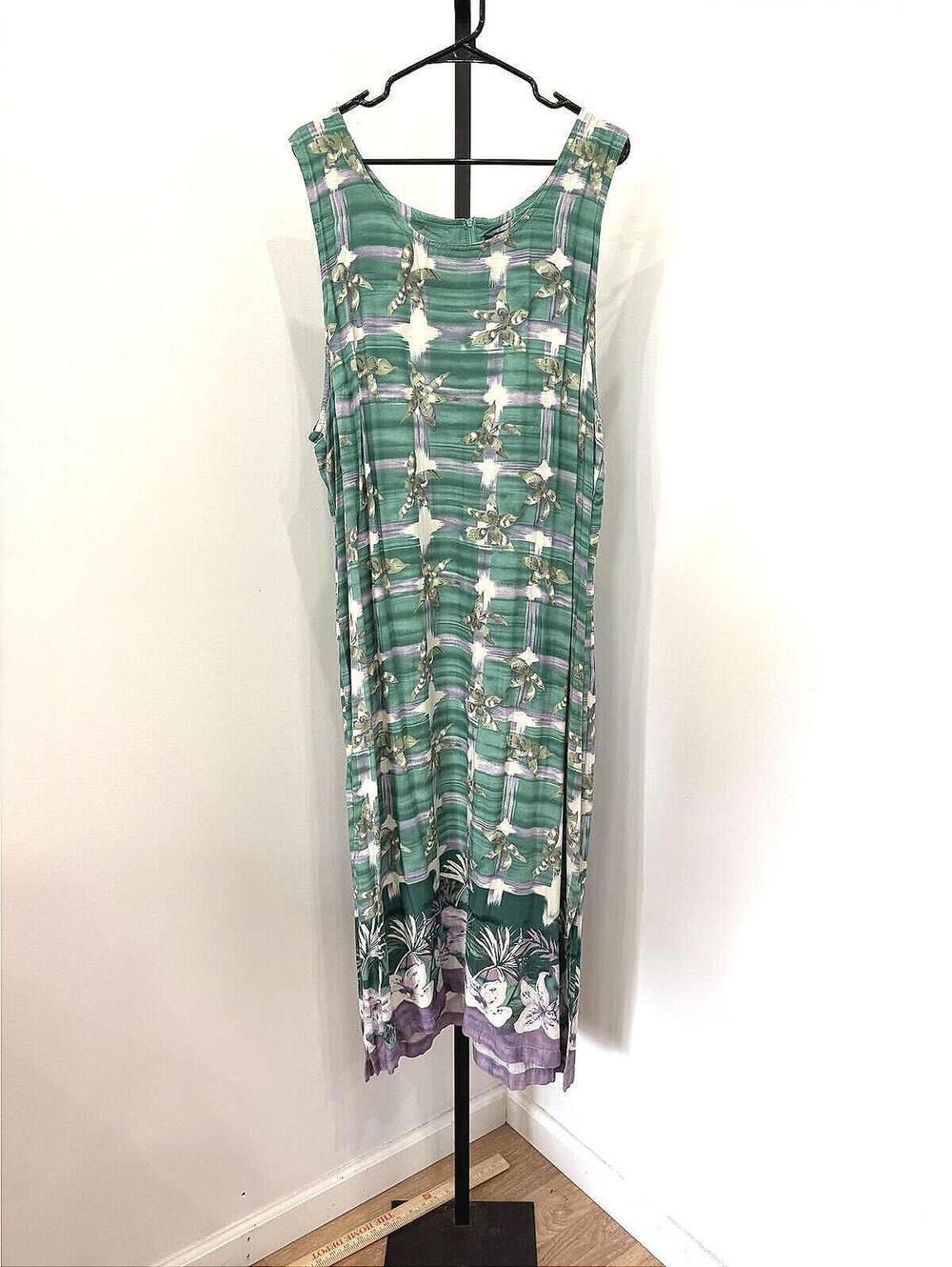 D.P.S. Woman 2X Rayon Sleeveless Dress with Floral and Plaid Pattern